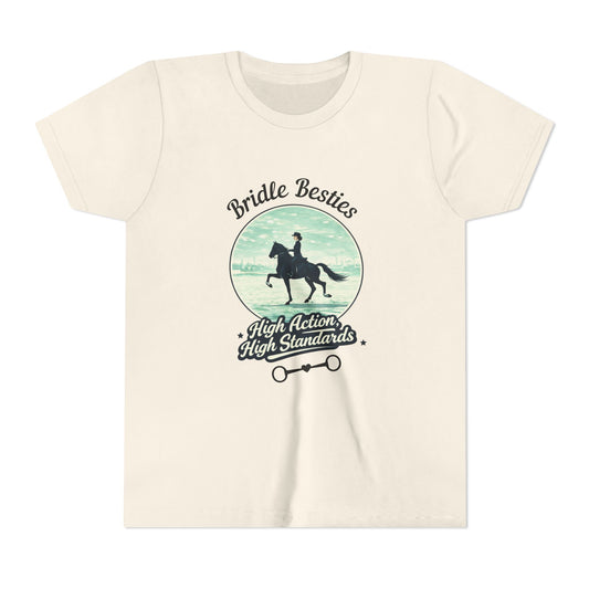High Action, High Standards Saddle Seat Horse Show Youth T-Shirt - Bridle Besties